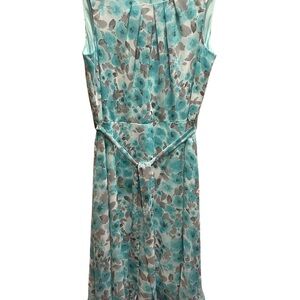 Elegant Floral Sleeveless Dress - Teal and Gray.